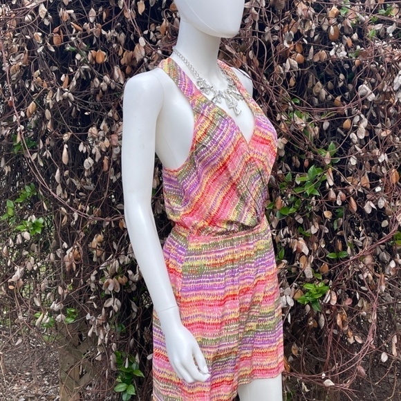 Charlie Jade Multicolr Print Wrap Top Drop Waist Racerback Spring Mini Dress - Picture 3 of 11